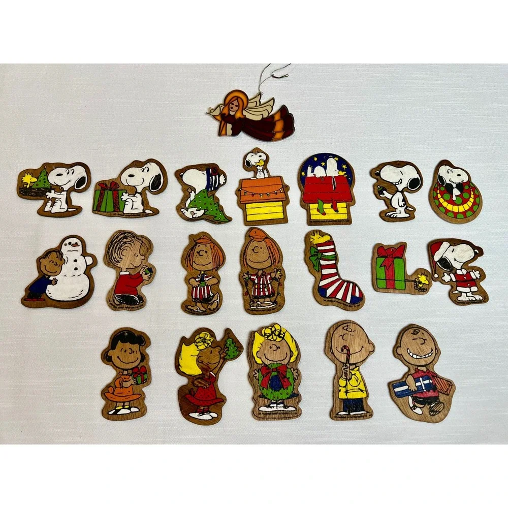 Vintage 1966 Peanuts Snoopy WoodPaint by # Christmas Ornaments 19 Double Sided